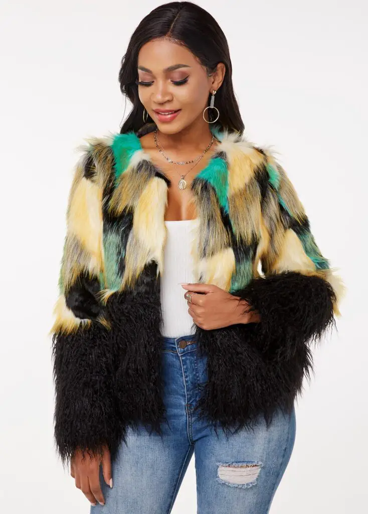 Long Sleeve Faux Fur Open Front Jacket