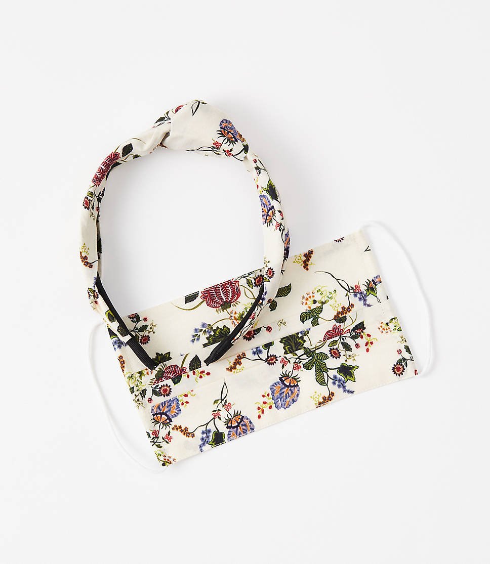 FLORAL TOP KNOT HEADBAND AND GENERAL PURPOSE MASK SET