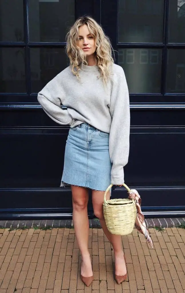 Sweater and Denim Skirt